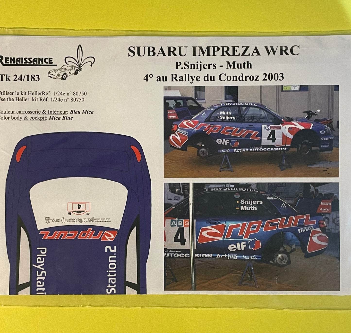 AUTOCOLLANTS SUBARU IMPREZA WRC - RIP CURL - RALLYE DU CONDROZ 2003