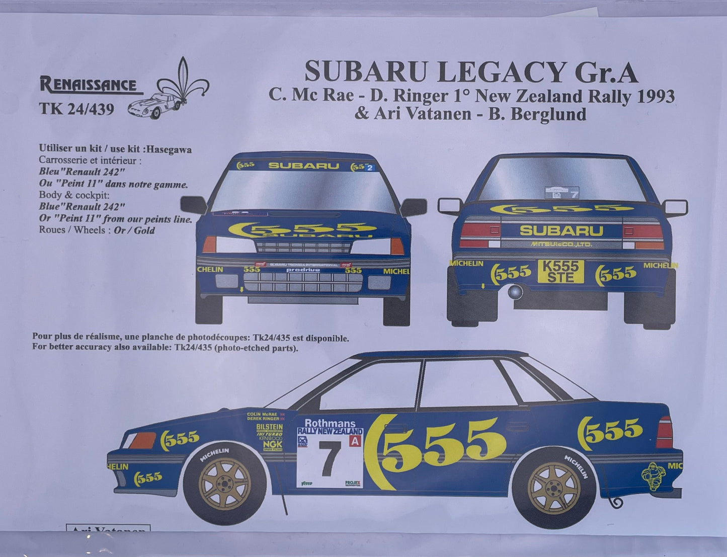AUTOCOLLANTS SUBARU LEGACY RS GR.A - RALLYE DE NOUVELLE-ZÉLANDE 1993
