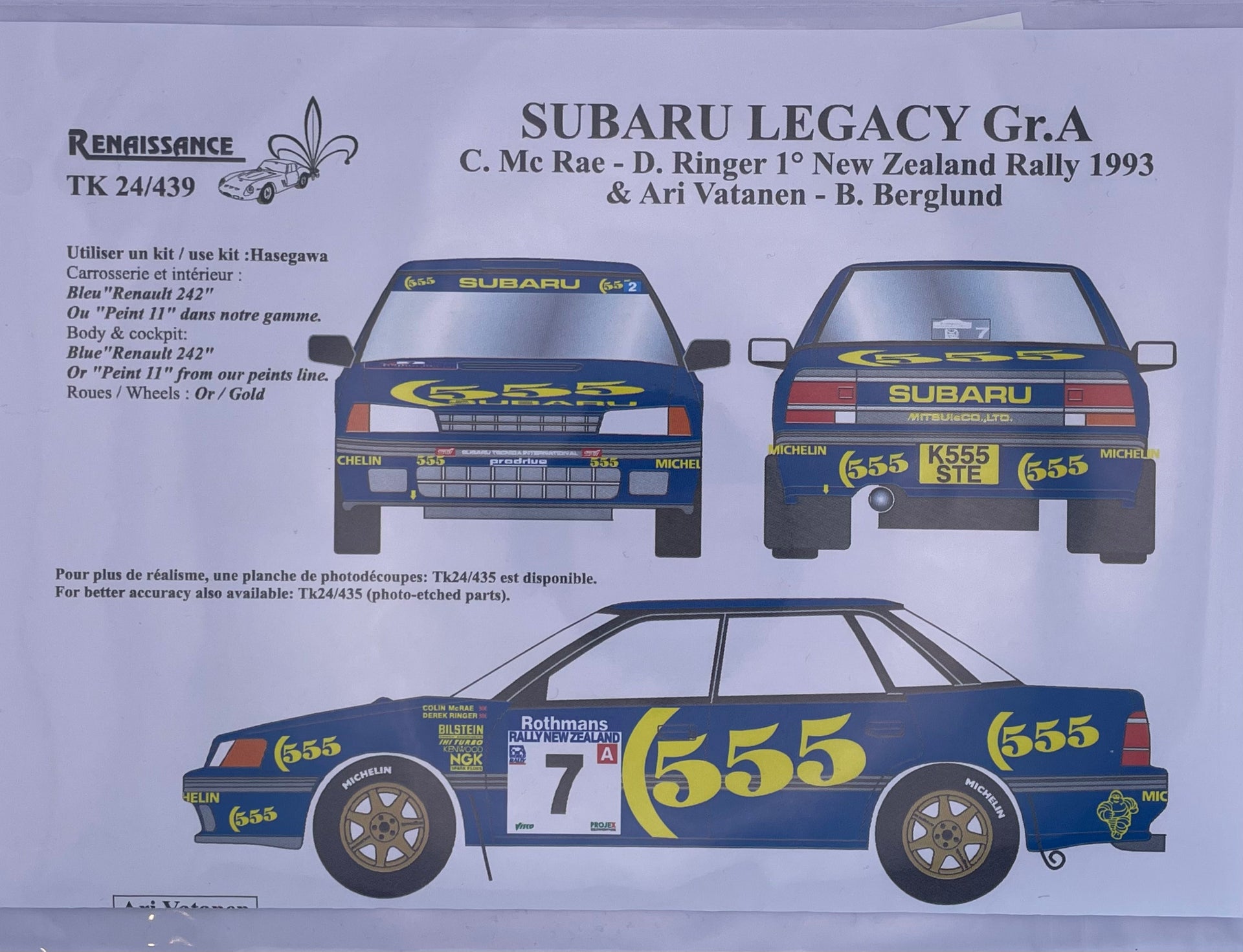 Top Marques 1/18 - Subaru Legacy RS N°7 Rallye NZ 1993 - McRae Ringer - Bleu