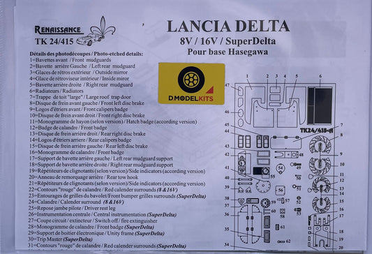 DETAIL CONFIGURATION LANCIA DELTA POUR VERSIONS 8V / HF INTEGRALE 16V / SUPER DELTA