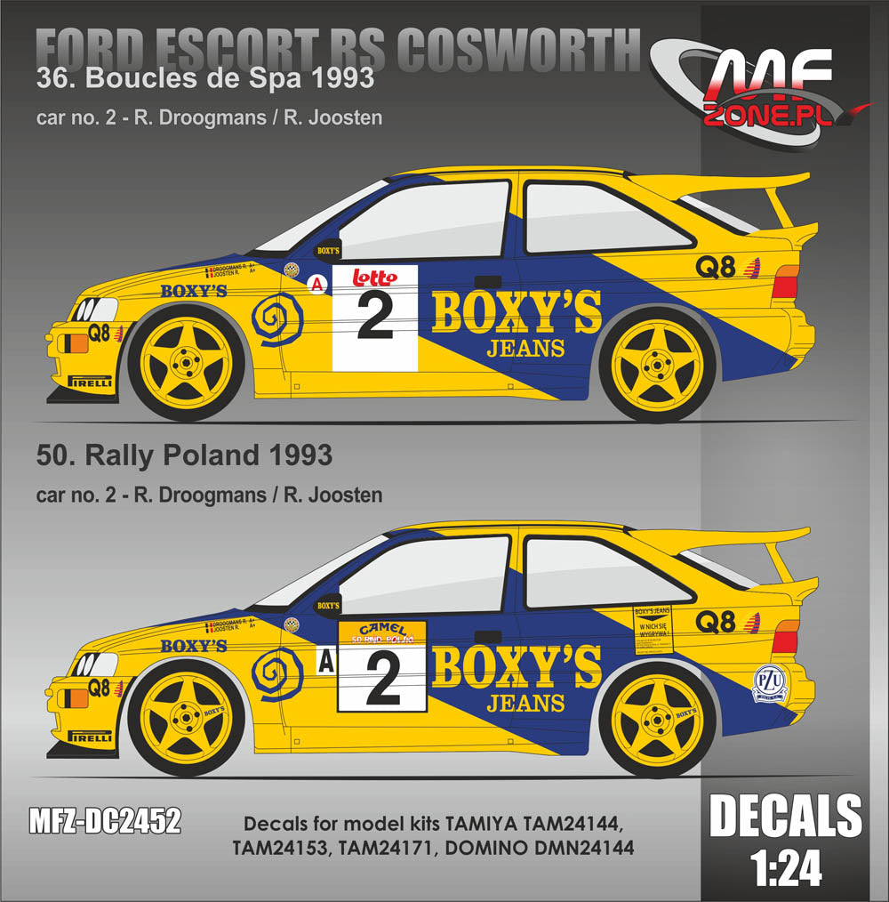 Decal Set Ford Escort RS Cosworth R. Droogmans – 36. Boucles de Spa 1993 / 50. Rally Poland 1993