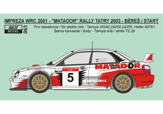 DECALS SUBARU IMPREZA WRC 2002 MATADOR - RALLY MATADOR 2003