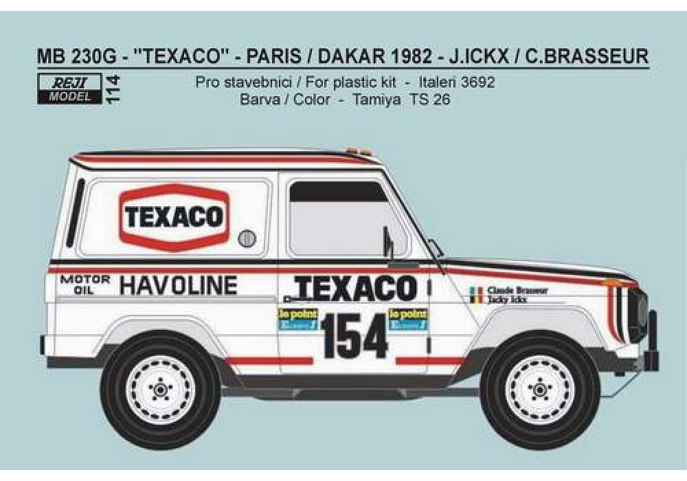 TRANSKIT MERCEDES 230G - TEXACO HAVOLINE - RALLY PARIS DAKAR 1982