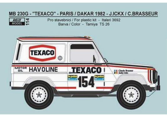 TRANSKIT MERCEDES 230G - TEXACO HAVOLINE - RALLY PARIS DAKAR 1982