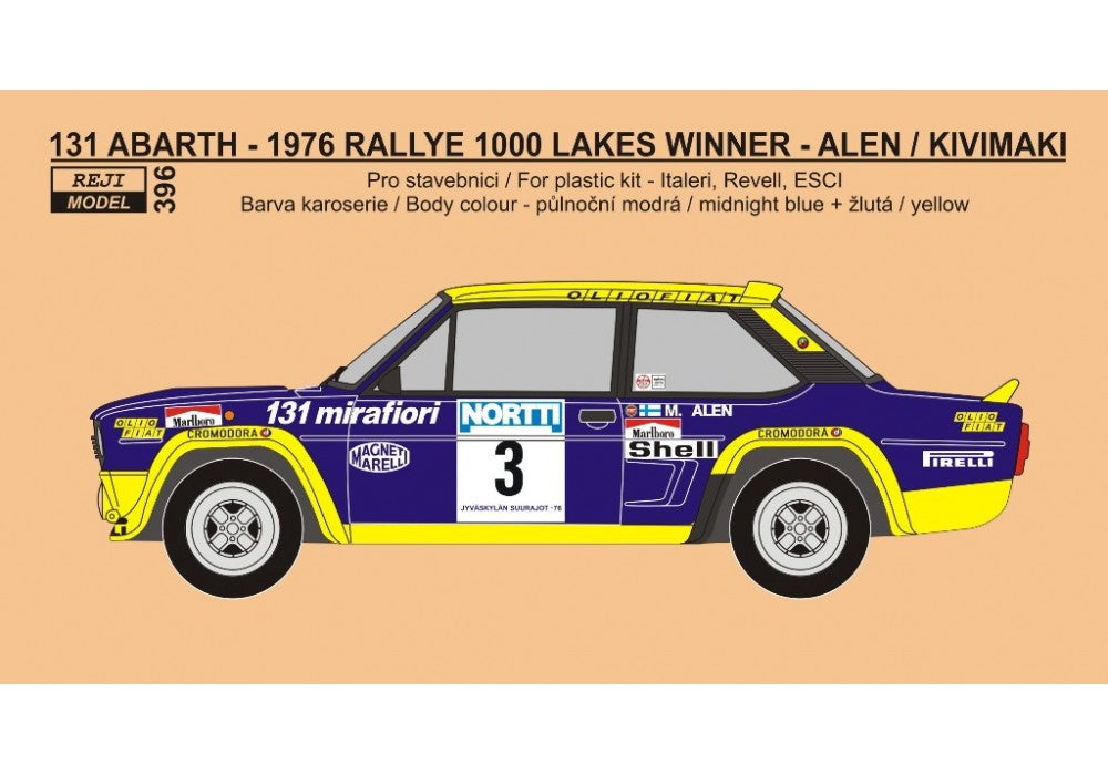 DECALS FIAT 131 ABARTH - OLIO FIAT - 1976 RALLY 1000 LAKES WINNER