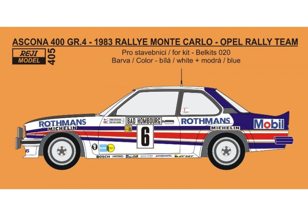 DECALS OPEL ASCONA 400 GR.4 - ROTHMANS - RALLY MONTE CARLO 83