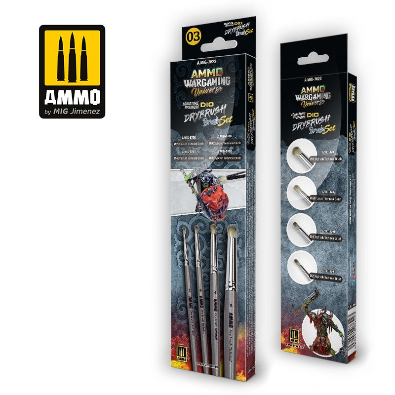 AMMO WARGAMING UNIVERSE - Miniature Premium DIO DRYBRUSH Brush Set