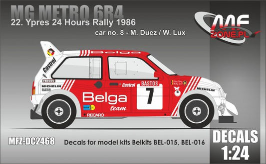 AUTOCOLLANTS MG METRO 6R4 BELGA TEAM - RALLYE 24 HEURES D'YPRES 1986