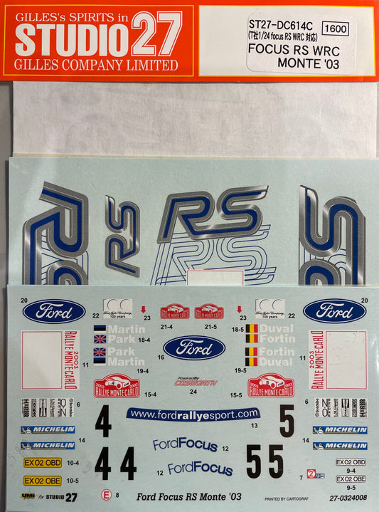 DECALS FORD FOCUS RS WRC - RALLY MONTE CARLO 2003