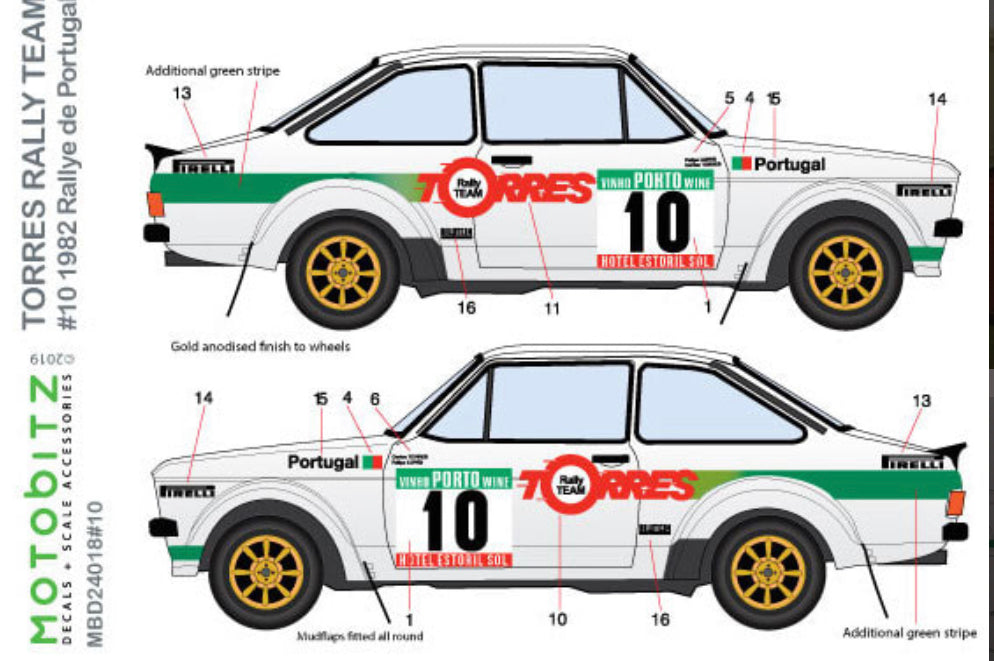 DECALQUES FORD ESCORT MK2 - TORRES RALLY TEAM - RALLY PORTUGAL 1982