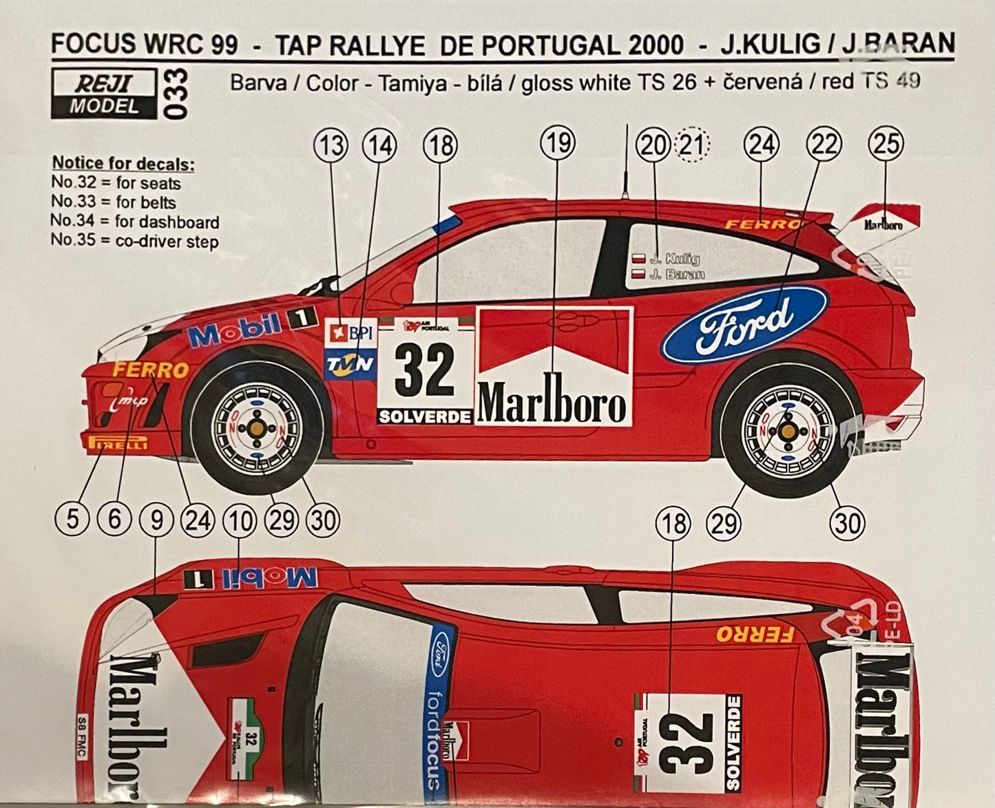 DECALS FORD FOCUS WRC 99 MARLBORO - RALLY PORTUGAL 2001 - J. KULIG