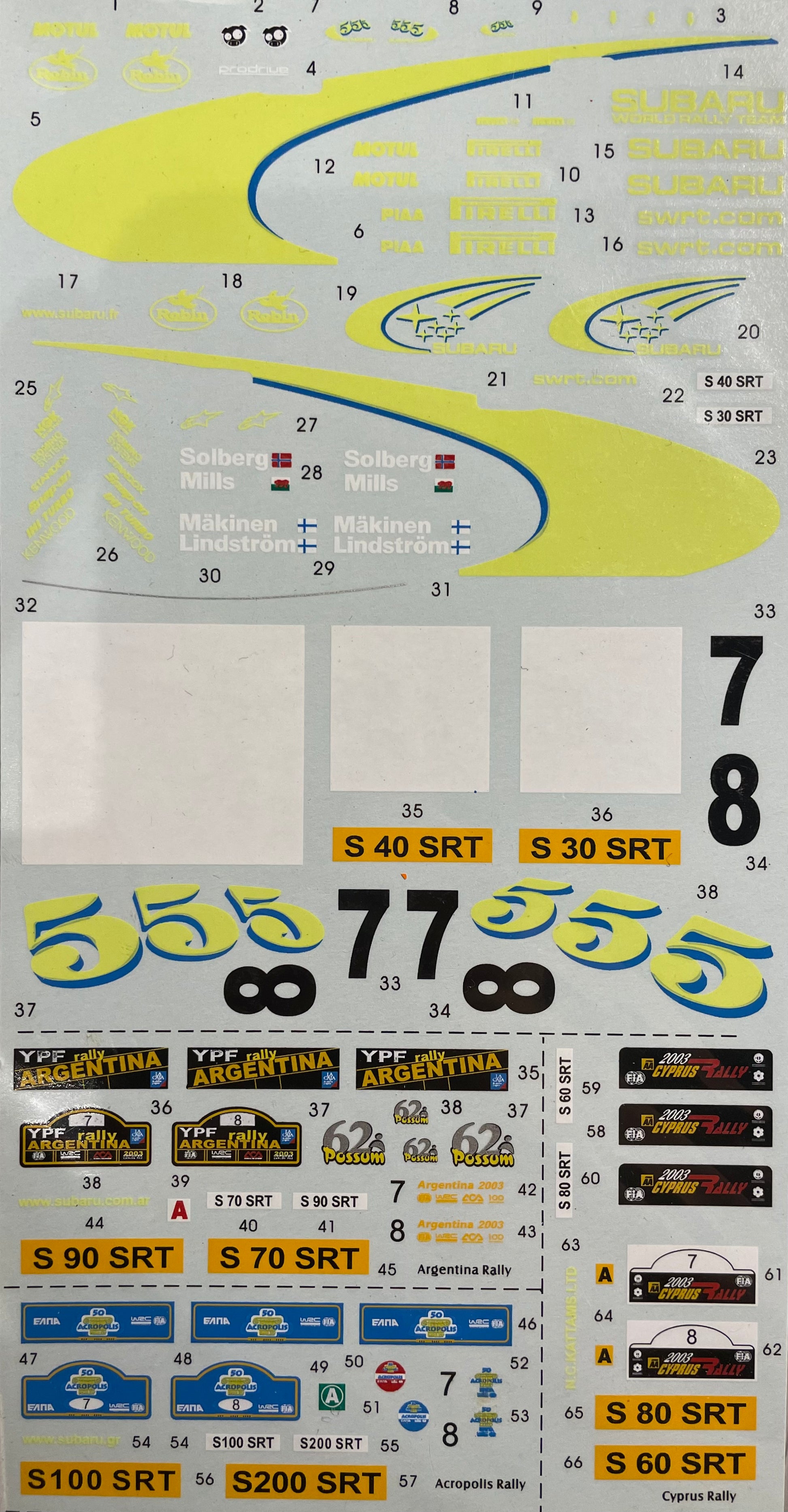 DECALS SUBARU IMPREZA WRC 555 - RALLY CIPRUS / ARGENTINA 2003 – DModelkits
