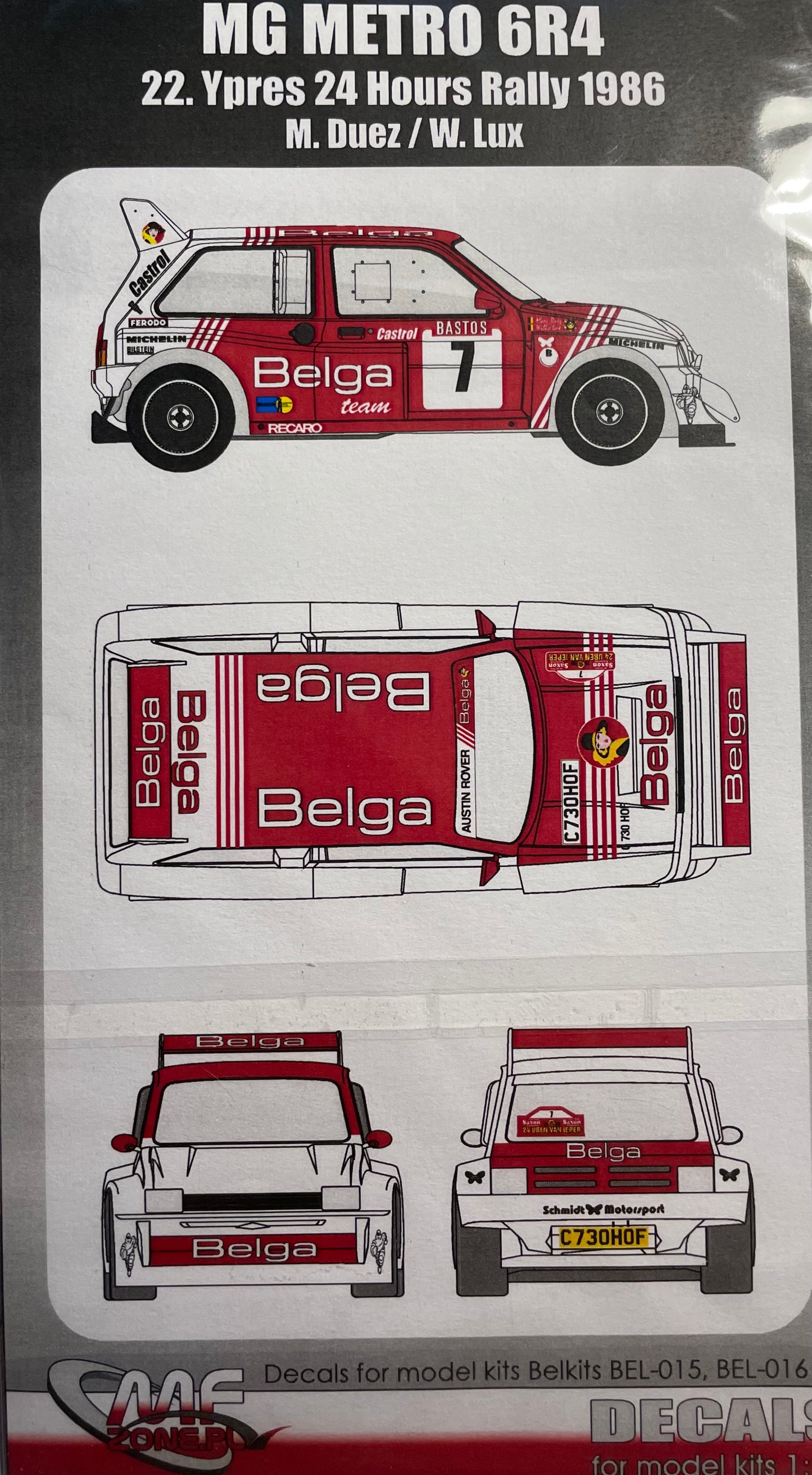 DECALQUES MG METRO 6R4 BELGA TEAM - RALLY 24 HORAS YPRES 1986