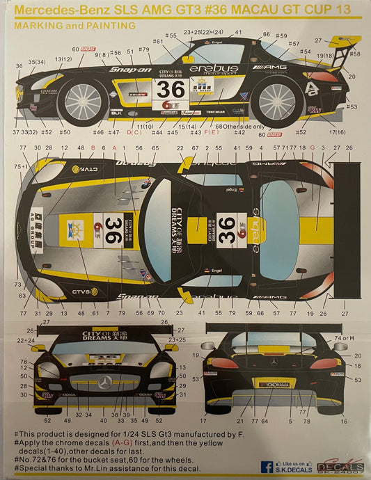 ADESIVOS MERCEDES BENZ SLS AMG GT3 #36 MACAU GT CUP 13