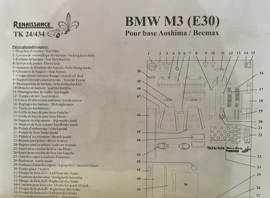 DÉTAIL DE CONFIGURATION DES PIÈCES PHOTODÉCOUPÉES POUR BMW M3 E30