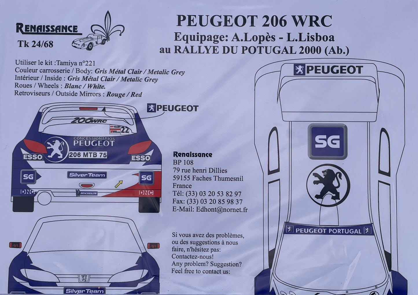 DECALS PEUGEOT 206 WRC SILVER TEAM - RALLY PORTUGAL 2000 - ADRUZILO LOPES