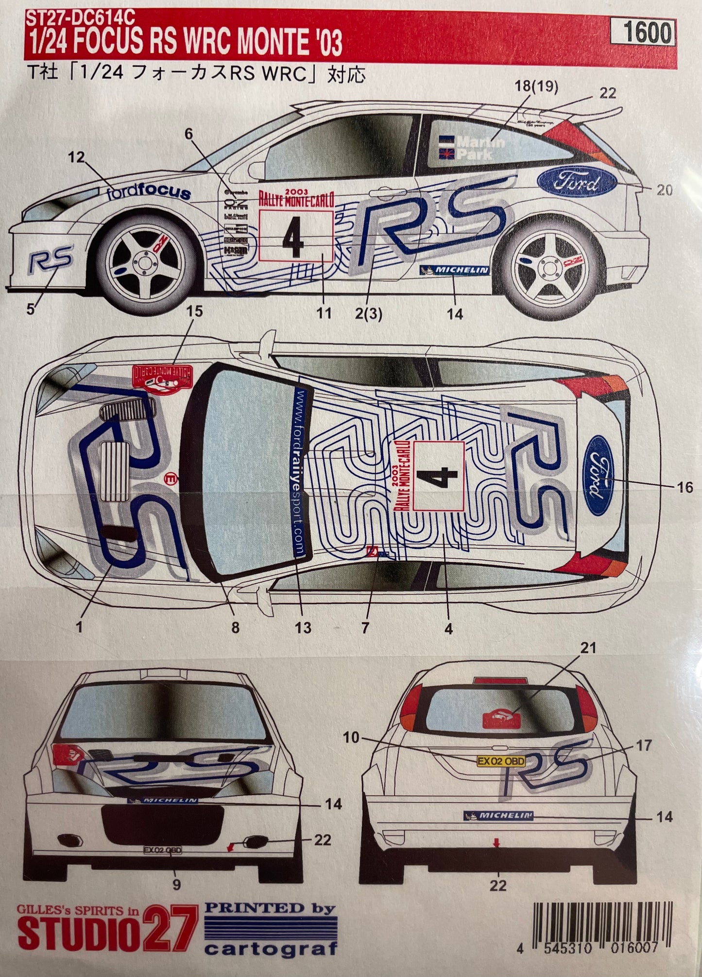 DECALS FORD FOCUS RS WRC - RALLY MONTE CARLO 2003