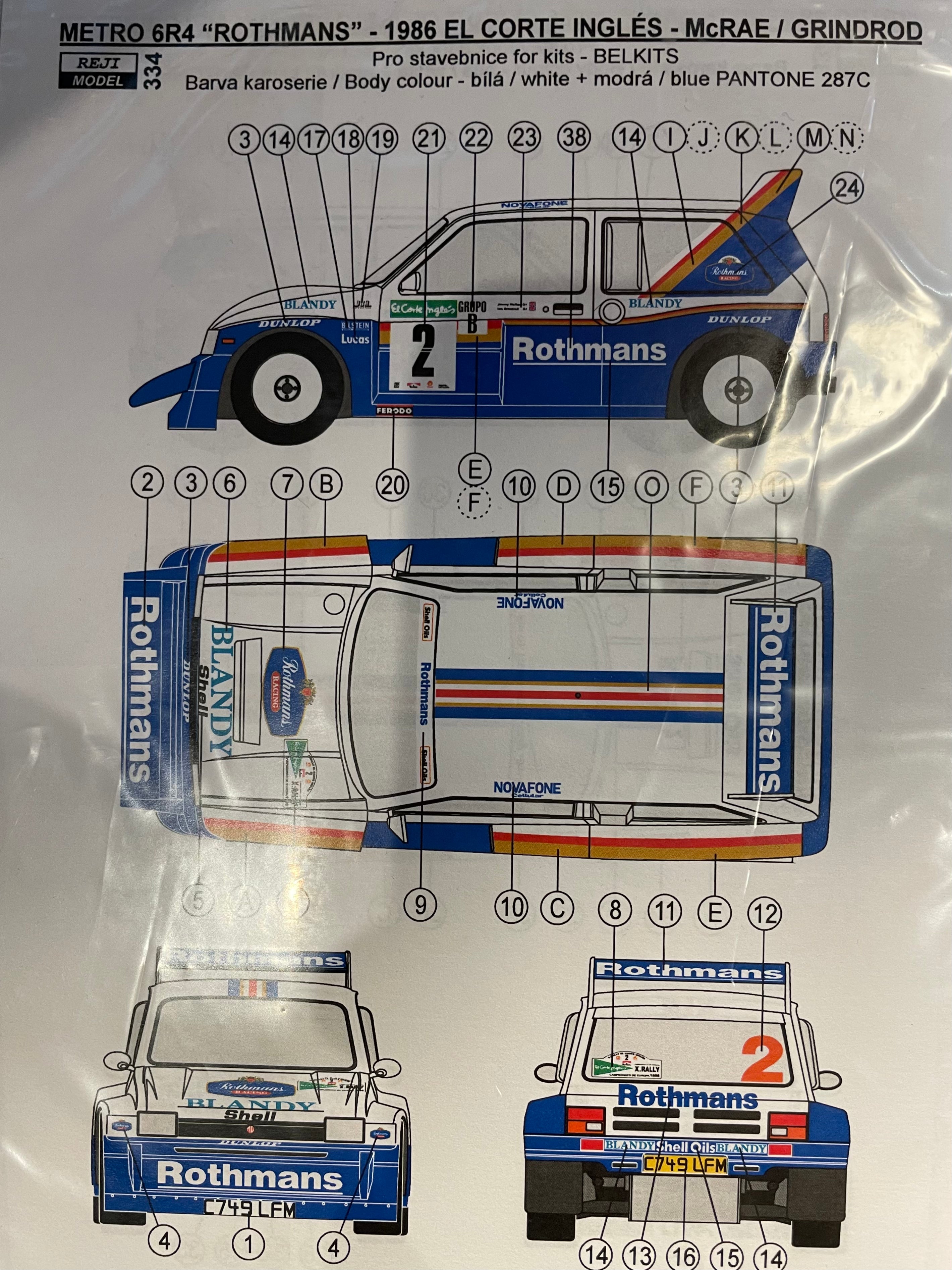 DECALS MG METRO 6R4 ROTHMANS RALLY TEAM 1986 – dmodelkits