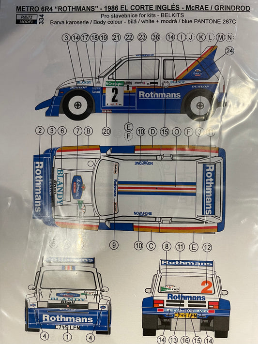 DECALQUES MG METRO 6R4 ROTHMANS RALLY TEAM 1986