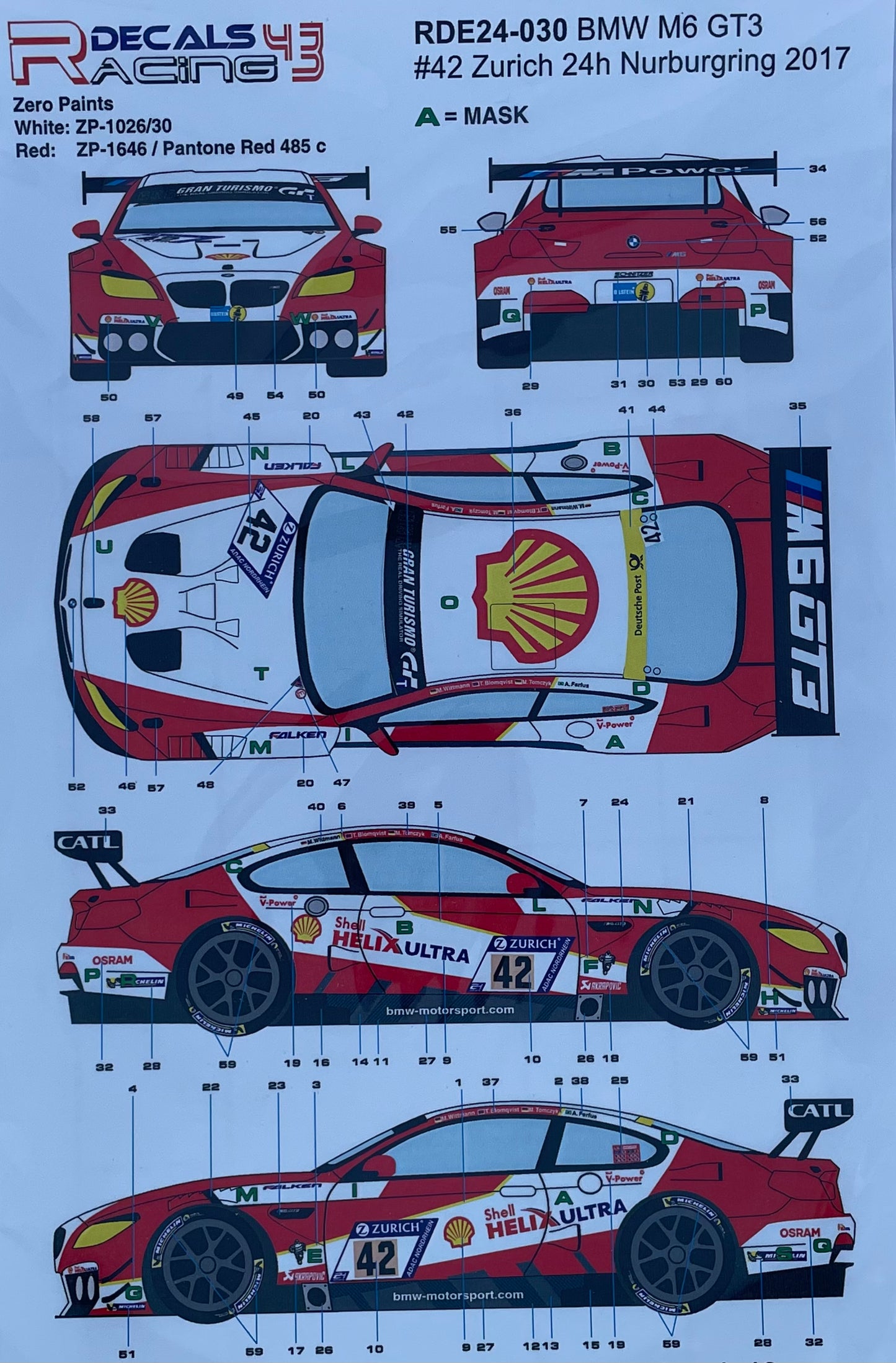 DECALS BMW M6 GT3 - SHELL 24 HOURS OF NURBURGRING 2017