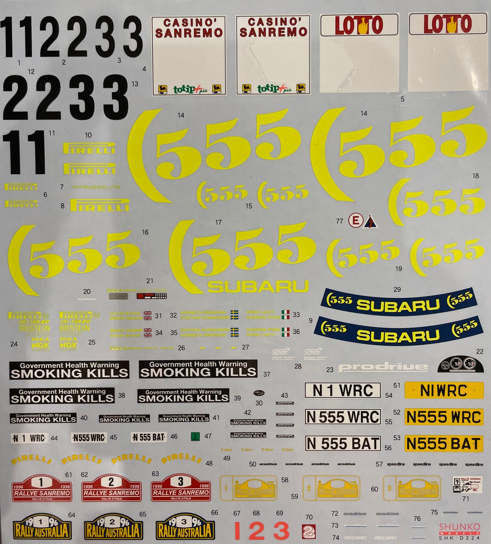 DECALS SUBARU IMPREZA WRC 555 - RALLY AUSTRALIA / SANREMO 1996 – DModelkits