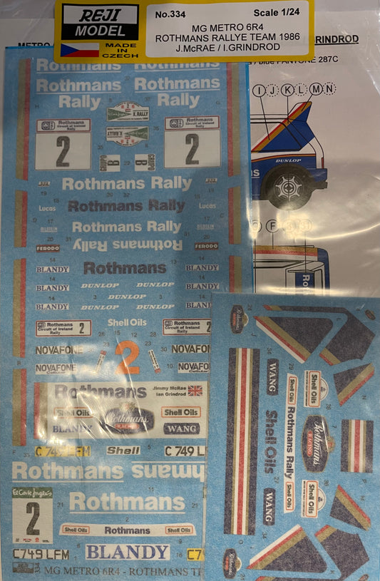 DECALS MG METRO 6R4 ROTHMANS RALLY TEAM 1986