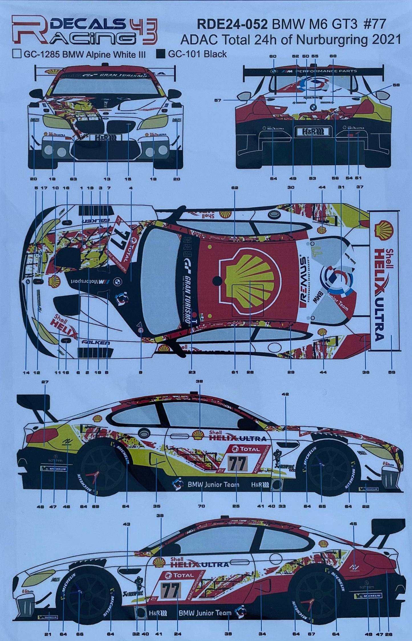 AUTOCOLLANTS BMW M6 GT3 - COQUILLE - 24 HEURES DU NURBURGRING 2021